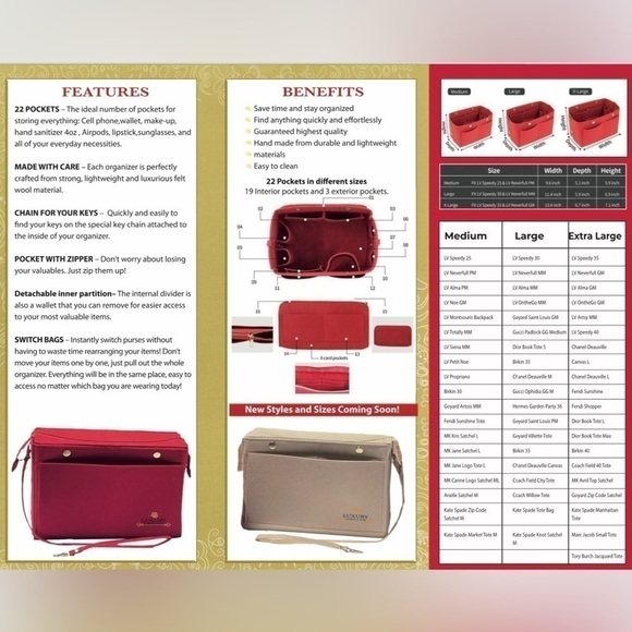 Purse Organizer Insert with zipper compatible with Louis Vuitton MM and GM - Picture 12 of 13